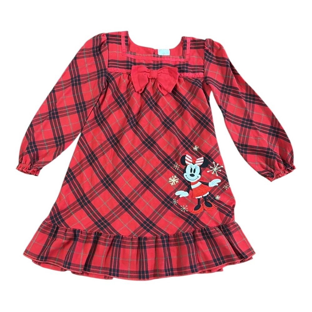 Disney Holiday Nightgown Pajamas on Plaid with Minnie Mouse embroidery